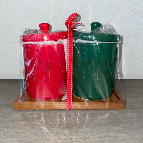 Rae Dunn Other - Rae Dunn JOY and MERRY Canisters with Tray
